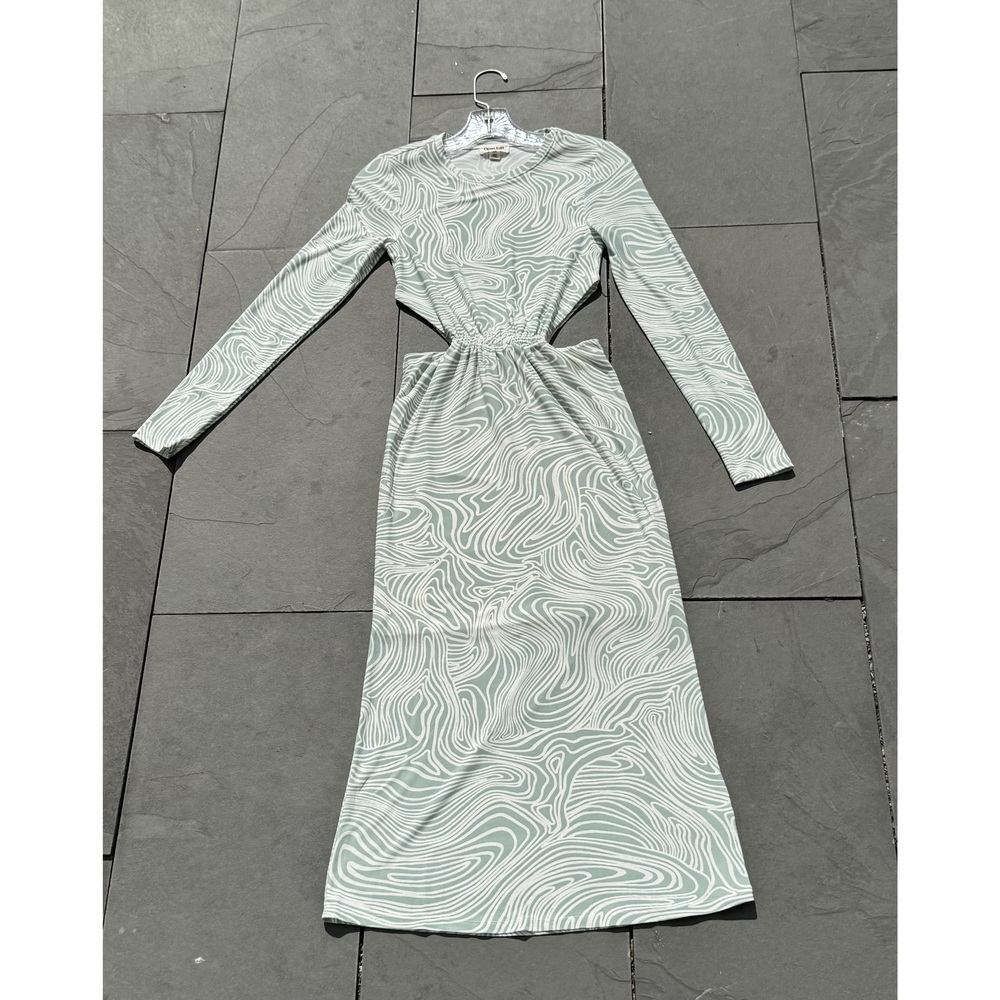 Open Edit Long Sleeve Side Cut Out Dress Seafoam green and White, Sz XXS - Picture 2 of 5